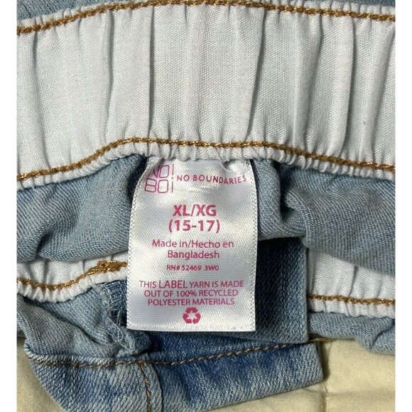 NOBO No Boundaries Junior Faded Jean Shorts Blue XL 15-17 Button Fly Elastic - Picture 3 of 3